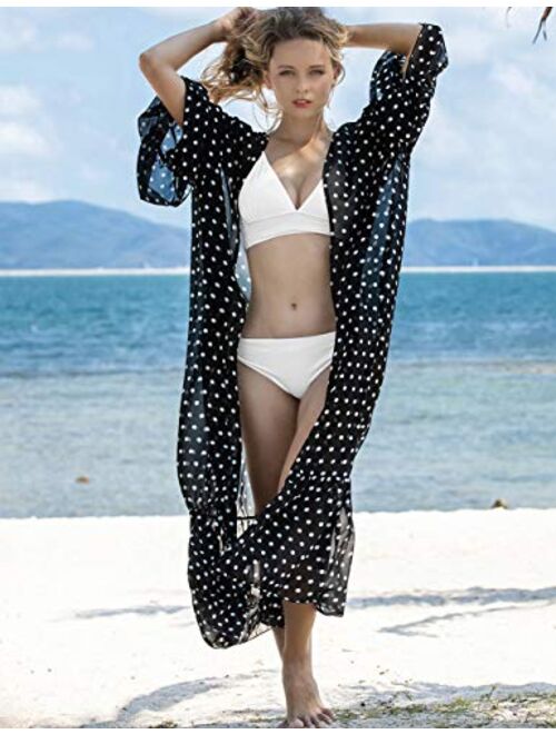 Bsubseach Womens Chiffon/Rayon Beach Blouses Kimono Cardigan Long Bikini Cover Up