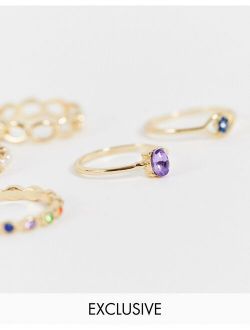 inspired rings with multicolor stones in gold 5 pack