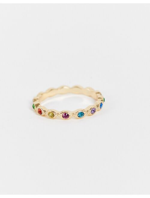 Reclaimed vintage inspired rings with multicolor stones in gold 5 pack