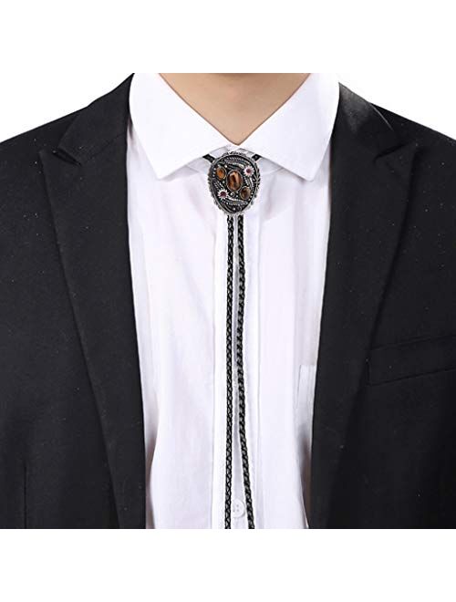 Turquoise Stone Bolo Tie Native Western American Cowboy Neckties for Men