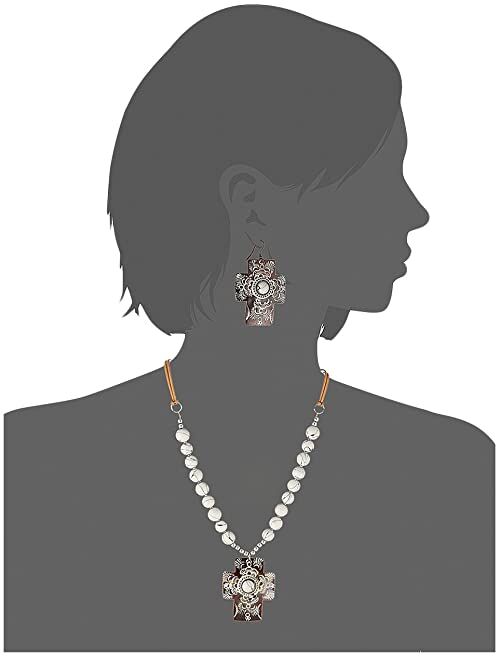 M&F Western Chocolate and White Cross Concho w/ Beads Necklace/Earrings Set