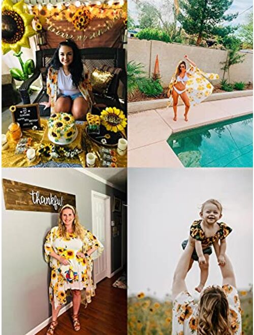 Hibluco Women's Long Floral Kimono Printed Cardigan Sheer Swimsuit Cover Ups