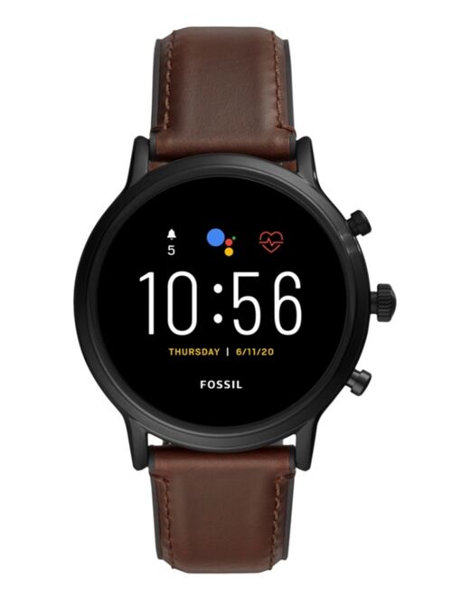 Fossil Tech Gen 5 Carlyle HR Brown Leather Strap Smart Watch 44mm, Powered by Wear OS by Google