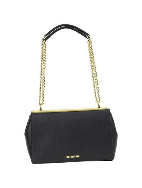Love Moschino Women's Black Embossed Top Logo Flap Over Shoulder Handbag