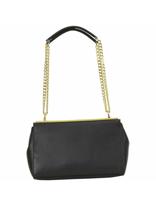 Love Moschino Women's Black Embossed Top Logo Flap Over Shoulder Handbag