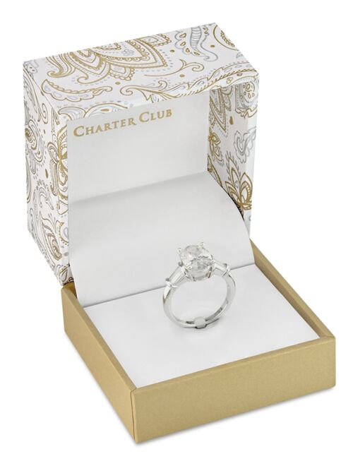 Charter Club Silver-Tone Oval & Baguette-Cut Cubic Zirconia Ring, Created for Macy's