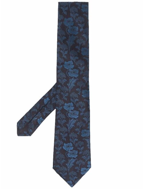 floral-embroidered silk tie