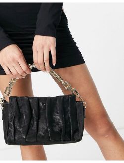 Ego ruched shoulder bag with chunky chain handle in black