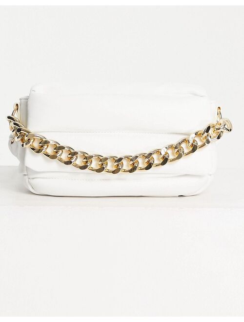 Asos Design puffed quilted shoulder bag in white with chunky chain