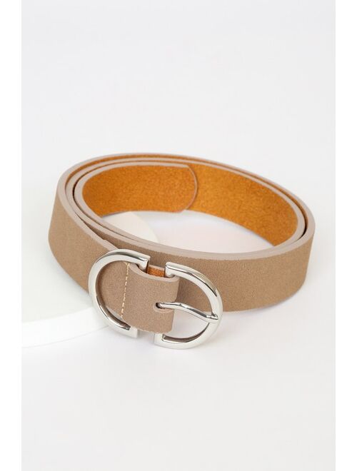 Lulus Double the Deets Taupe Double Buckle Belt