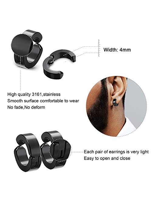 10 Pairs Magnetic Stud Earrings Stainless Steel Magnetic Earrings, Non-Piercing Cross Dangle Hoop Earrings Unisex Gauges Clip on Earring Black CZ Magnet Earring Set