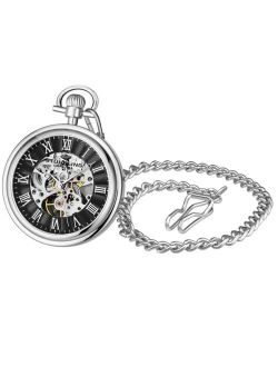 Men's Silver Tone Stainless Steel Chain Pocket Watch 48mm