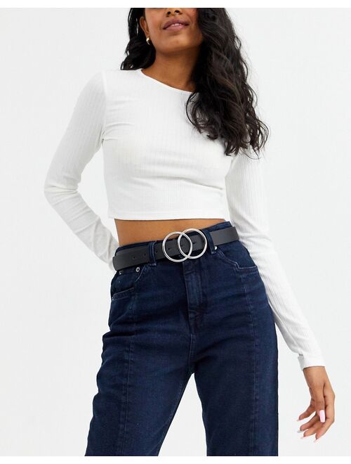 Asos Design double circle waist and hip jeans belt with silver buckle