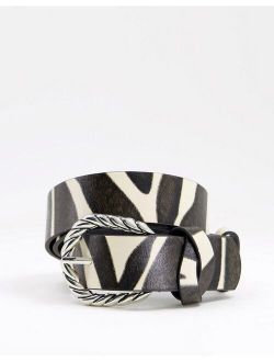 My Accessories London hip and waist belt with silver twist buckle in zebra print