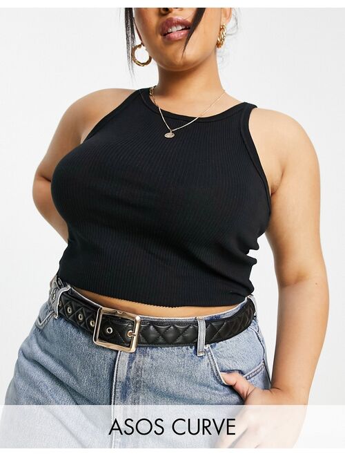Asos Design Curve quilted square buckle waist and hip belt in black