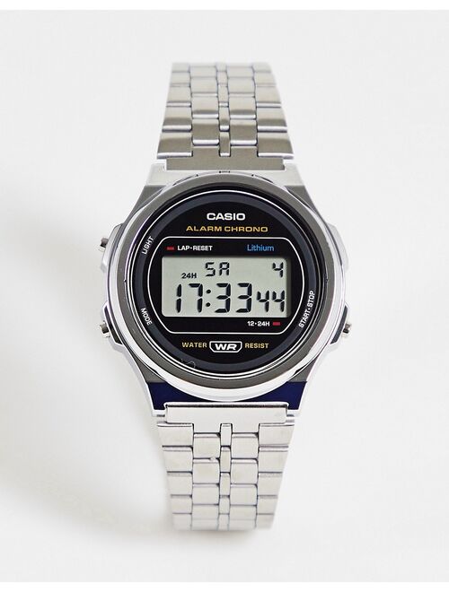 Casio Vintage unisex round digital bracelet watch in silver A171WE-1AEF