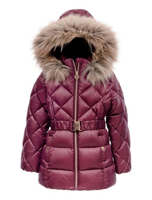 Michael Kors Toddler Girls Heavy Weight Belted Puffer Jacket with Diamond Quilting
