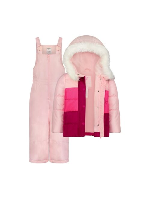Carter's Toddler Girls 2 Piece Color Block Snowsuit Set with Matching Snow Bib