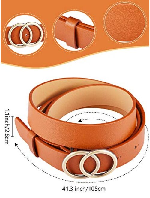 4 Pieces Women Faux Leather Waist Belt for Ladies Jeans Pants with Double O-Ring Buckle
