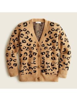 Girls' boxy cardigan sweater in leopard print