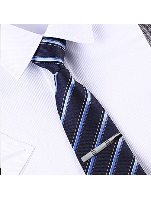 Lystaii 4pcs Tie Bar Clip, Tie Tack Pins Tie Clips for Men Silver Necktie Bar Pinch Clip Set 2.3 Inch Metal Clasps Business Professional Fashion Designs