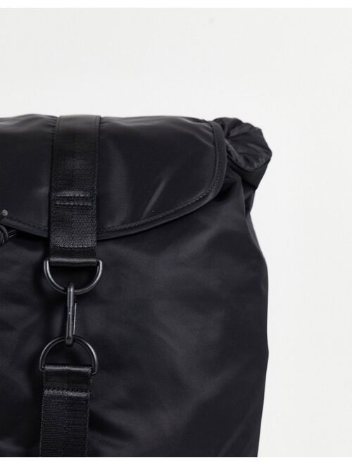 Asos Design backpack with front carabiner clip detail in black nylon