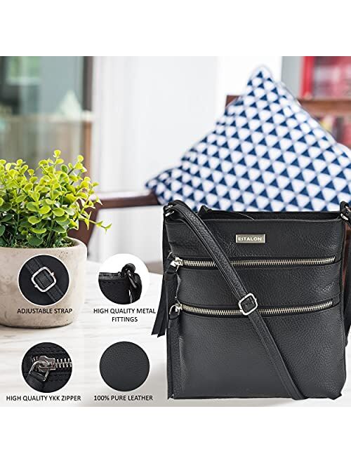 Leather Crossbody Purse for Women- Small Crossover Long Over the Shoulder Sling Womens Purses and Handbags