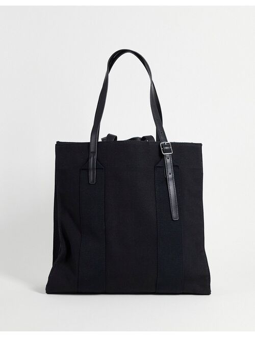 Asos Design heavyweight canvas tote bag with internal compartments and double strap