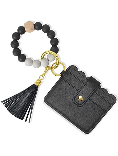 Wristlet Keychain Bracelet Wallet, YUOROS Wrist Car Key Rings with Tassel Bangle Card Holder