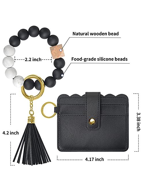 Wristlet Keychain Bracelet Wallet, YUOROS Wrist Car Key Rings with Tassel Bangle Card Holder