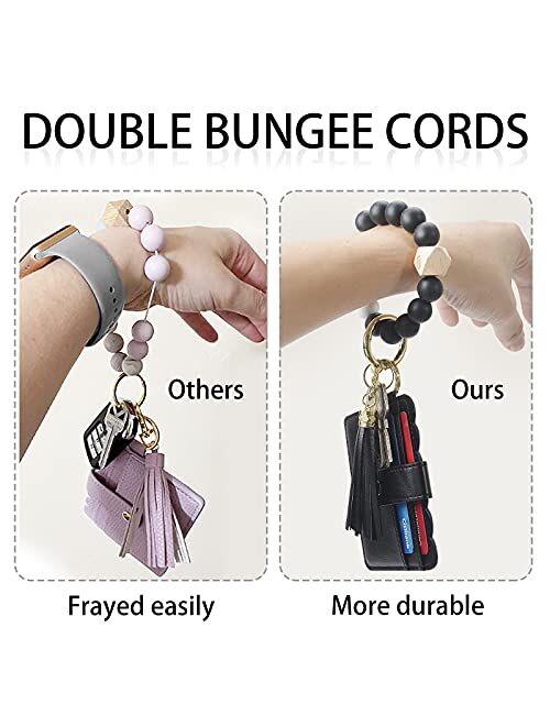 Wristlet Keychain Bracelet Wallet, YUOROS Wrist Car Key Rings with Tassel Bangle Card Holder