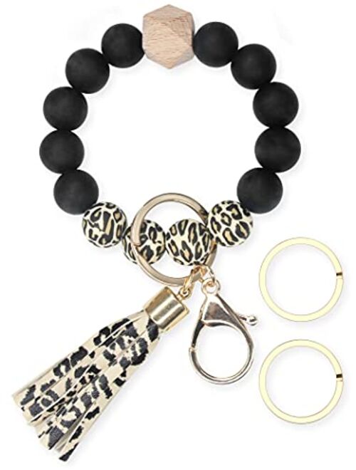 ATLTEROZ Beaded Bracelet Keychain, Silicone Bangle Keyring Wristlet Keychain Bracelet with Tassel for Women