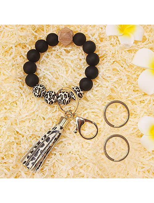 ATLTEROZ Beaded Bracelet Keychain, Silicone Bangle Keyring Wristlet Keychain Bracelet with Tassel for Women
