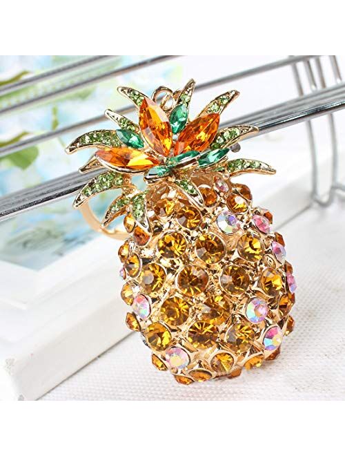 JewelBeauty Pineapple Crystal Rhinestone Keyring Charm Pendant Bag Key Ring Keychain (Pink)