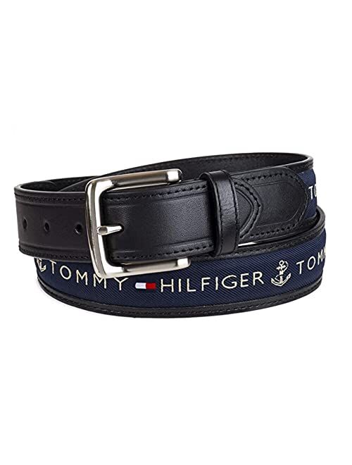 Buy Tommy Hilfiger Men's Ribbon Inlay Fabric Belt with Single Prong ...