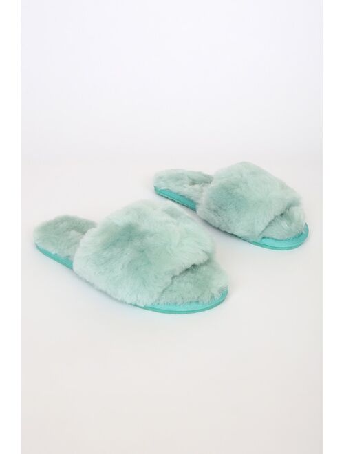 Casa Clara Frankie Mint Faux Fur Slide Slippers