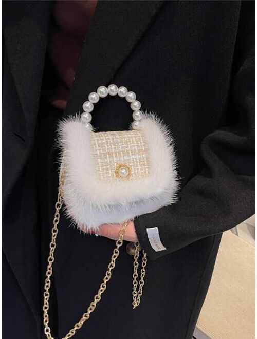 Shein Mini Faux Pearl Decor Flap Satchel Bag