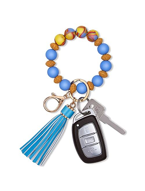 CYANB Silicone Key Ring Bracelet, Key Chains Beaded Keychain circle for Women Orange