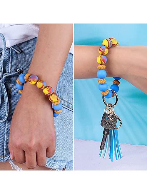 CYANB Silicone Key Ring Bracelet, Key Chains Beaded Keychain circle for Women Orange
