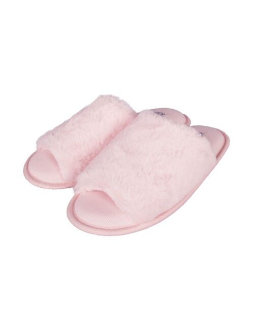 Jessica Simpson Women's Plush Faux Bunny Fur Open Toe Slide Slipper
