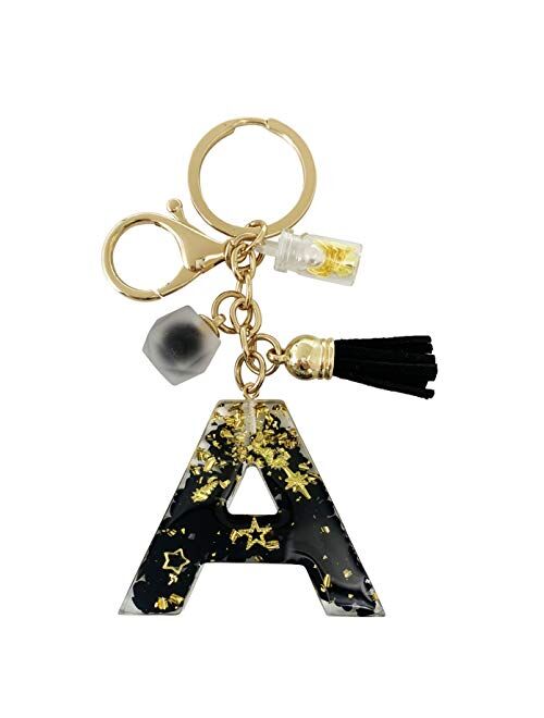 SELOVO Initial Keychain Black Letter Alphabet Charm Key Chain Ring for Handbag