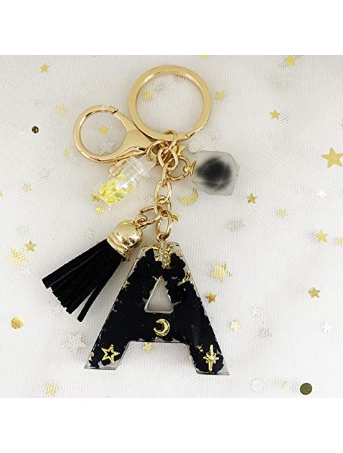 SELOVO Initial Keychain Black Letter Alphabet Charm Key Chain Ring for Handbag