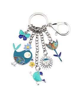 Enamel Zinc Alloy Birds Flower Butterfly Key Chains Keyrings For Women Handbag Car Key Charms