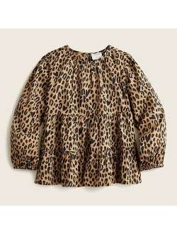 Girls' tiered top in leopard print