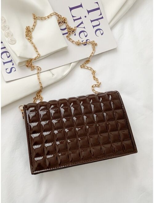 Shein Patent Quilted Flap Chain Bag