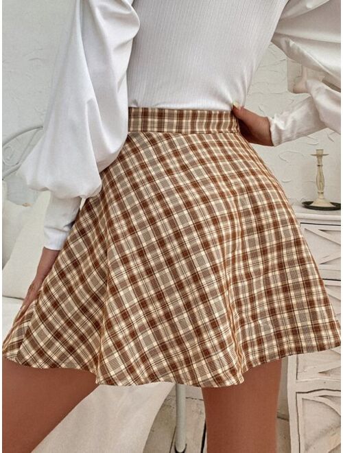Shein Plaid Print A-line Skirt