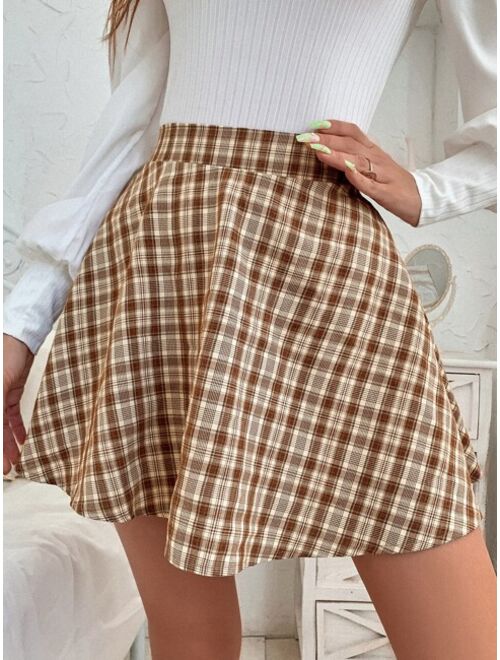 Shein Plaid Print A-line Skirt