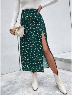 Ditsy Floral High-Slit Midi Skirt