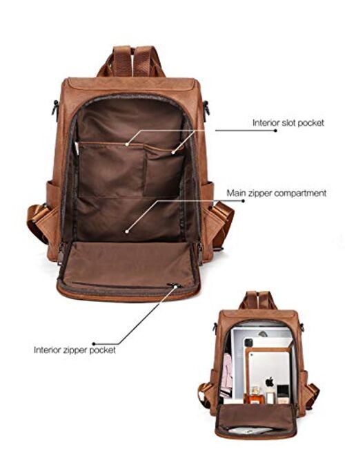 Telena Travel Backpack Purse for Women, PU Leather Anti Theft Large, Ladies Shoulder Fashion Bags