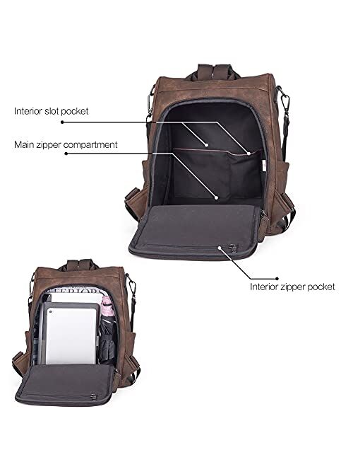 CLUCI Backpack Purse for Women Leather convertible Fashion Bookbag Large Anti-theft Bags